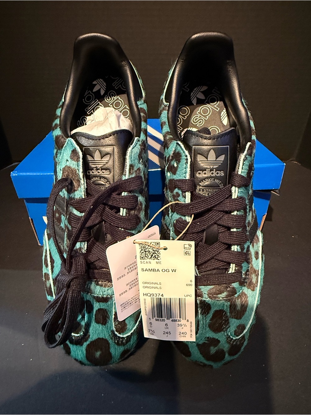 adidas Samba OG Sneakers in Turquoise and Black Leopard Print - Picture 3 of 5
